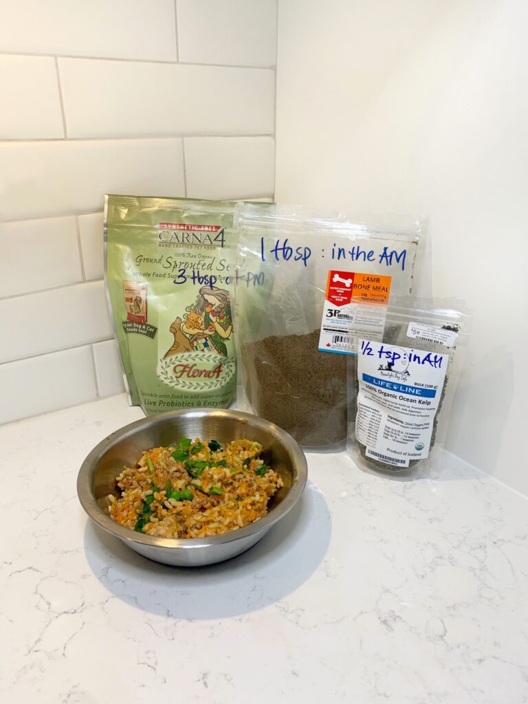 Dog diet supplements to add to Broad World's homemade dog food recipe.